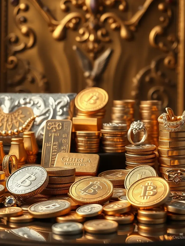 An image displaying various luxury items like diamonds, gold bars, and expensive cars, representing luxury-themed slots.